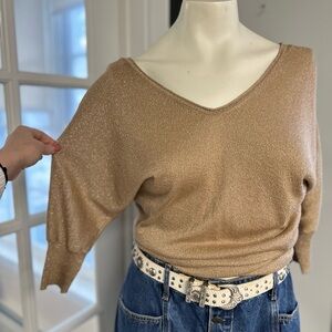 Y2K Express • Gold sparkle button back v-neck tunic